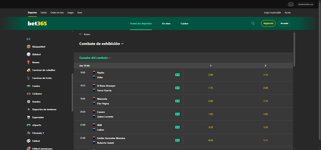Párense de manos bet365 Cuotas para el evento Párense de manos en bet365