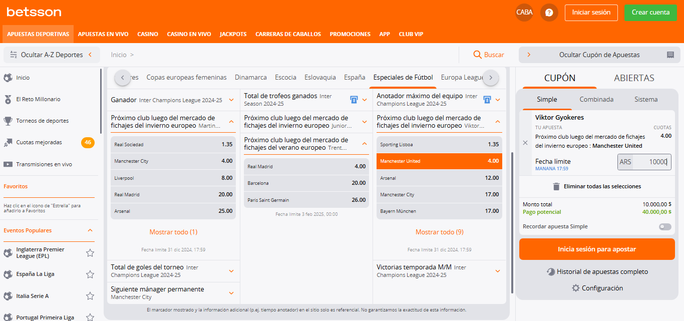 Apuestas en el mercado de pases de Betsson Apuestas en el mercado de pases de Betsson