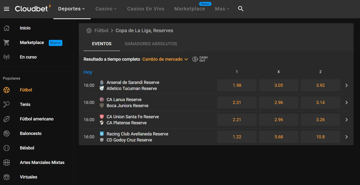 pagina de inicio Cloudbet Argentina