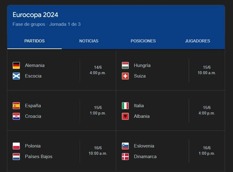 calendario eurocopa